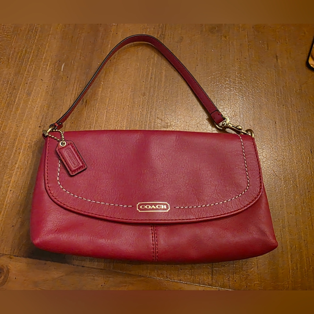 Coach Large Flap Wristlet/Shoulder Bag In Red